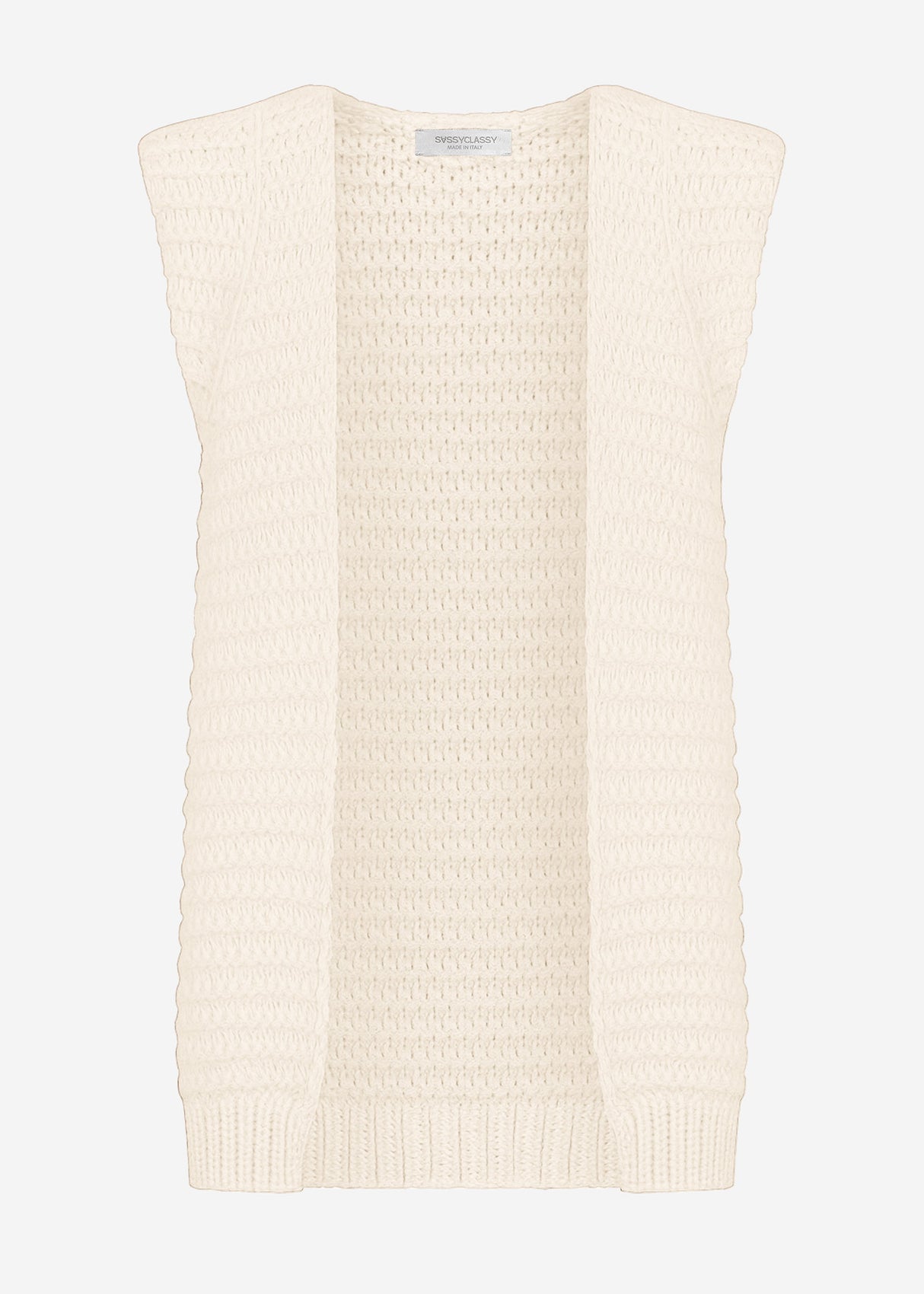 Lange ärmellose Strickweste mit strukturierten Schultern - offwhite