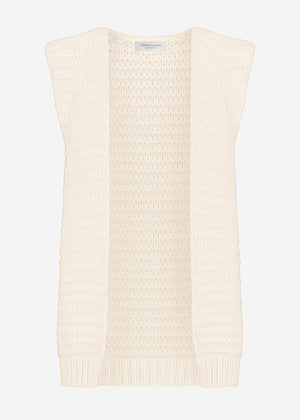 Lange ärmellose Strickweste mit strukturierten Schultern - offwhite