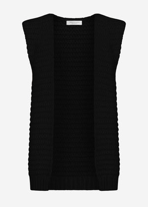 Long sleeveless knitted vest with structured shoulders - black