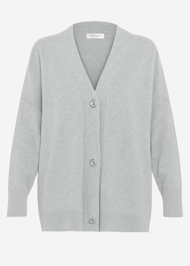 Oversized Cardigan mit V-Ausschnitt und Kaschmiranteil - grau