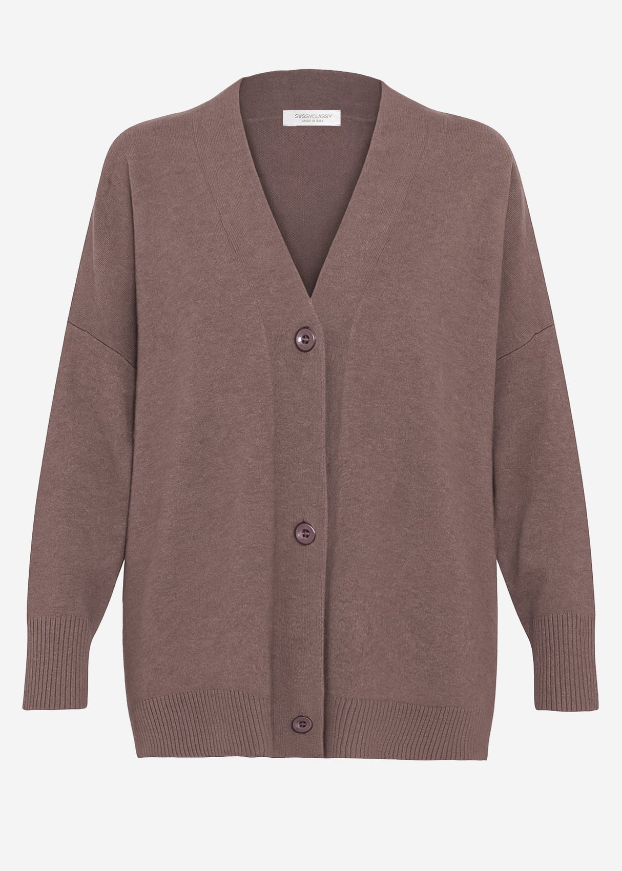 Oversized Cardigan mit V-Ausschnitt und Kaschmiranteil - taupe