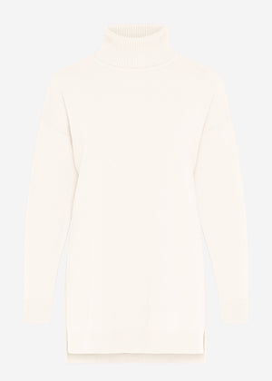 Oversize Rollkragenpullover mit langen Seitenschlitzen - offwhite