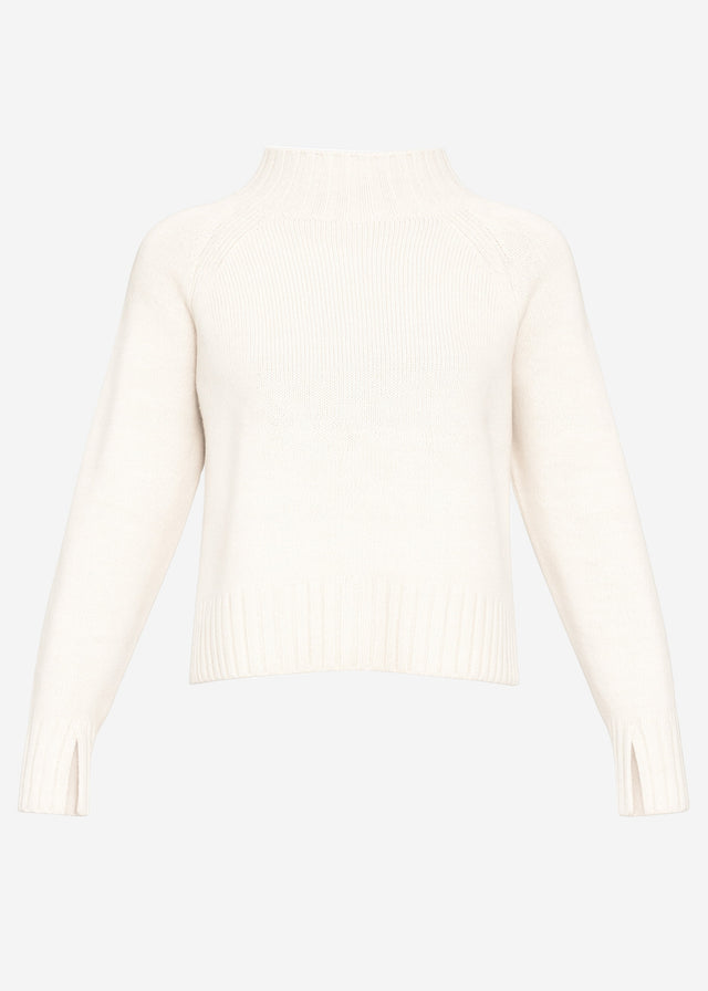 Jumper with funnel neck and sleeve slits - off-white