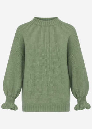 Pullover mit Volantärmeln - salbeigrün