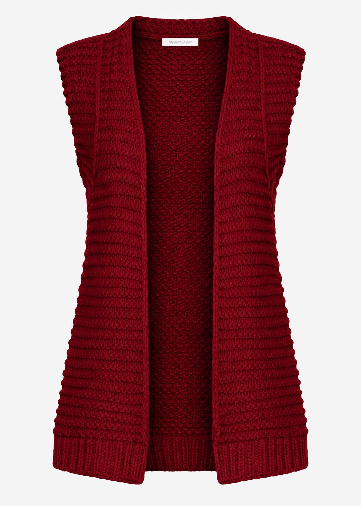 Long sleeveless knit vest with structured shoulders - burgundy