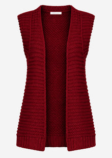 Lange ärmellose Strickweste mit strukturierten Schultern - burgundy