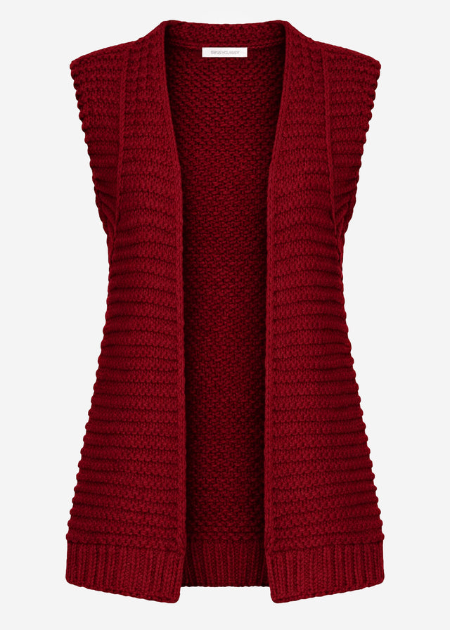Lange ärmellose Strickweste mit strukturierten Schultern - burgundy