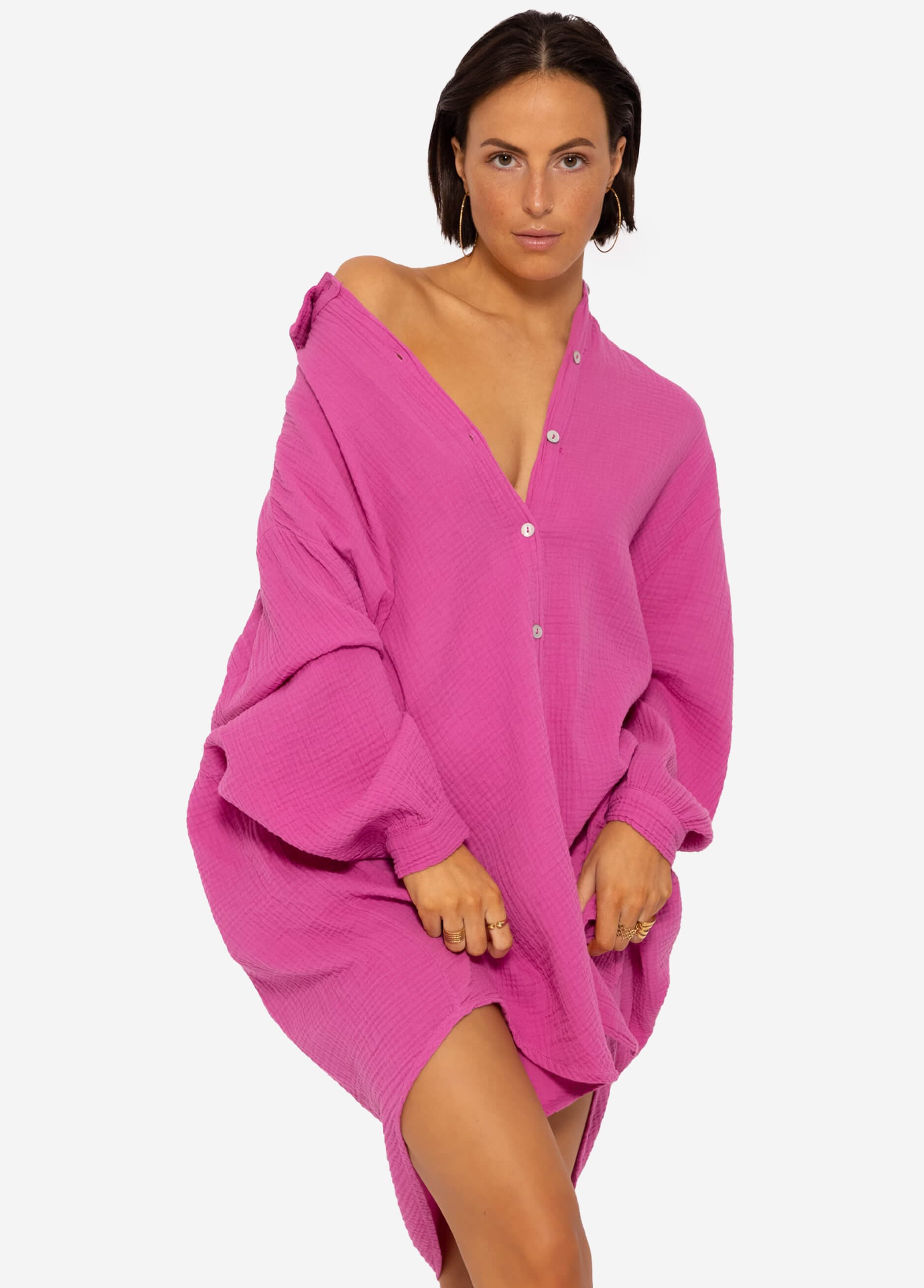 Musselin Bluse oversize, orchidee