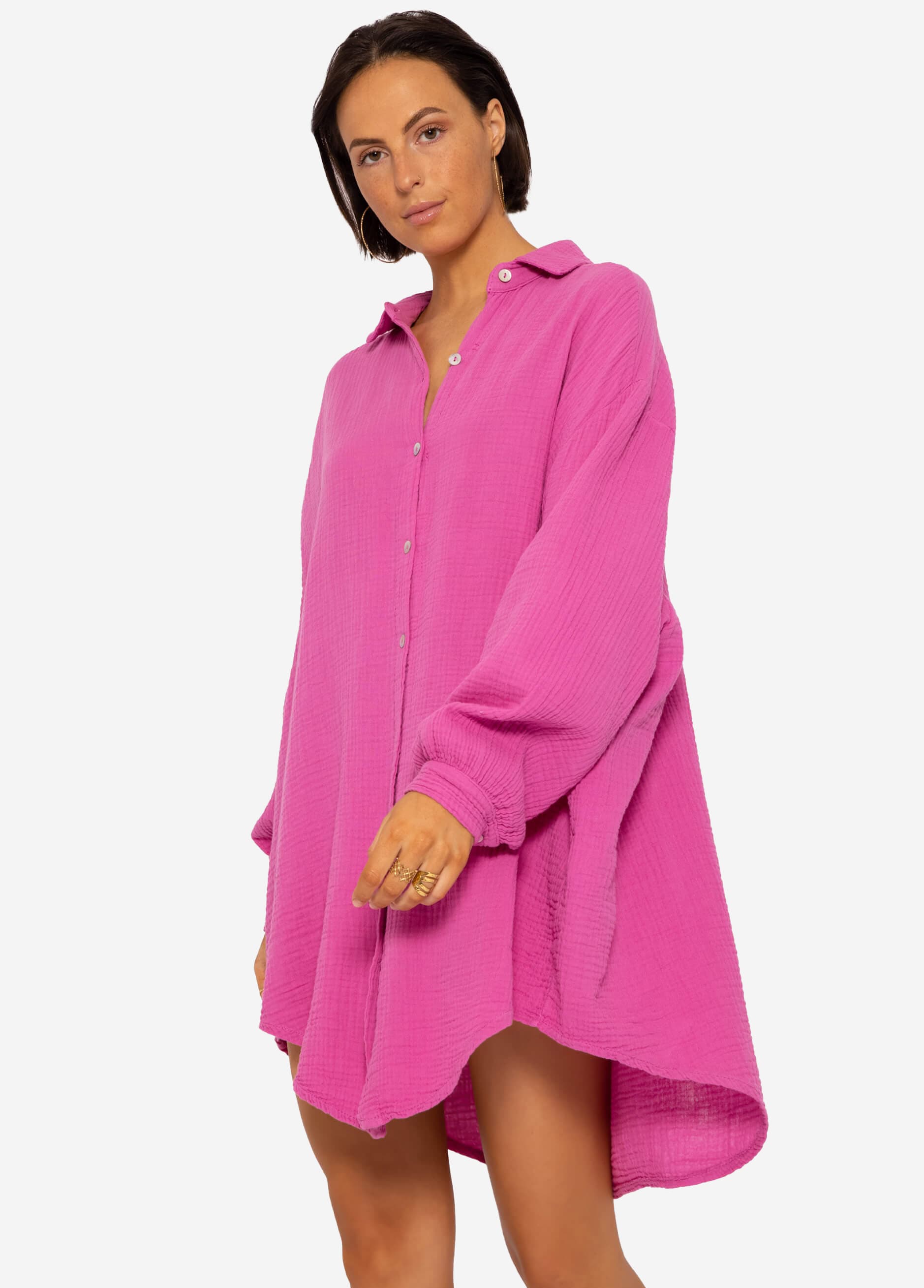 Musselin Bluse oversize, orchidee
