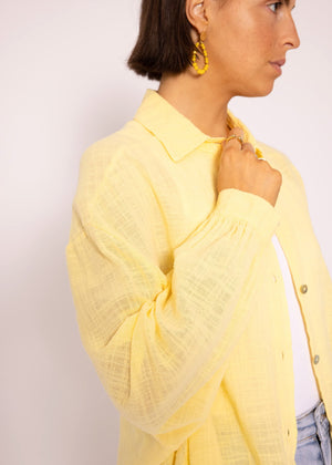 Oversize Bluse, kurz, mit Leinenstruktur, hellgelb