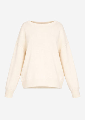 Oversized cotton sweater with back seam - cream