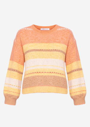 Gestreifter Pullover mit Loch-Strickmuster - gelb