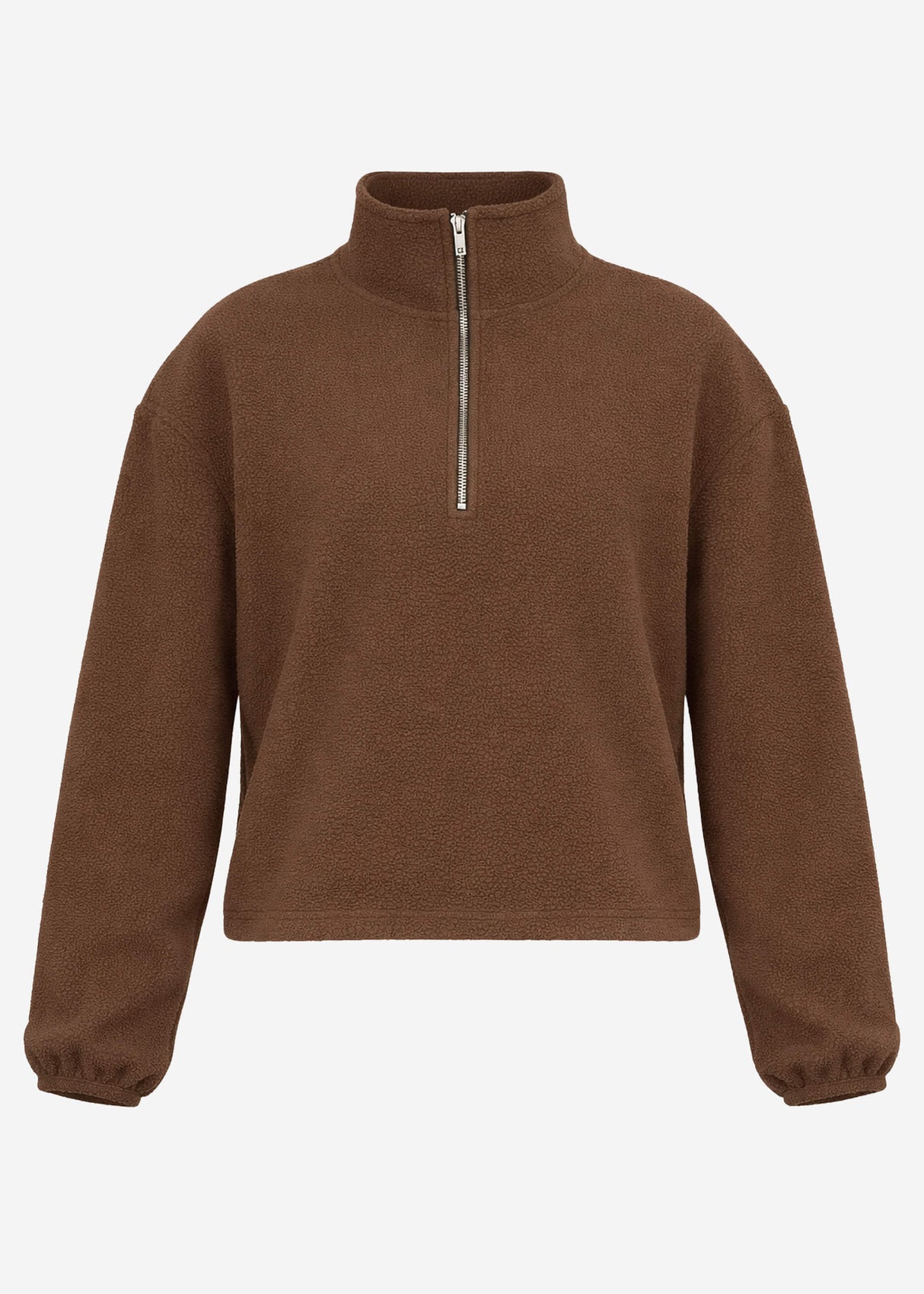 Oversized fleece sweatshirt with zipper - brown