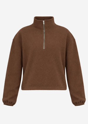 Oversized fleece sweatshirt with zipper - brown
