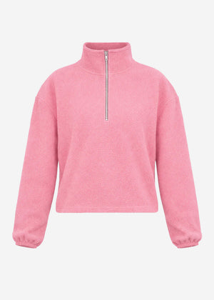 Oversize Fleece Sweatshirt mit Reißverschluss - rosa