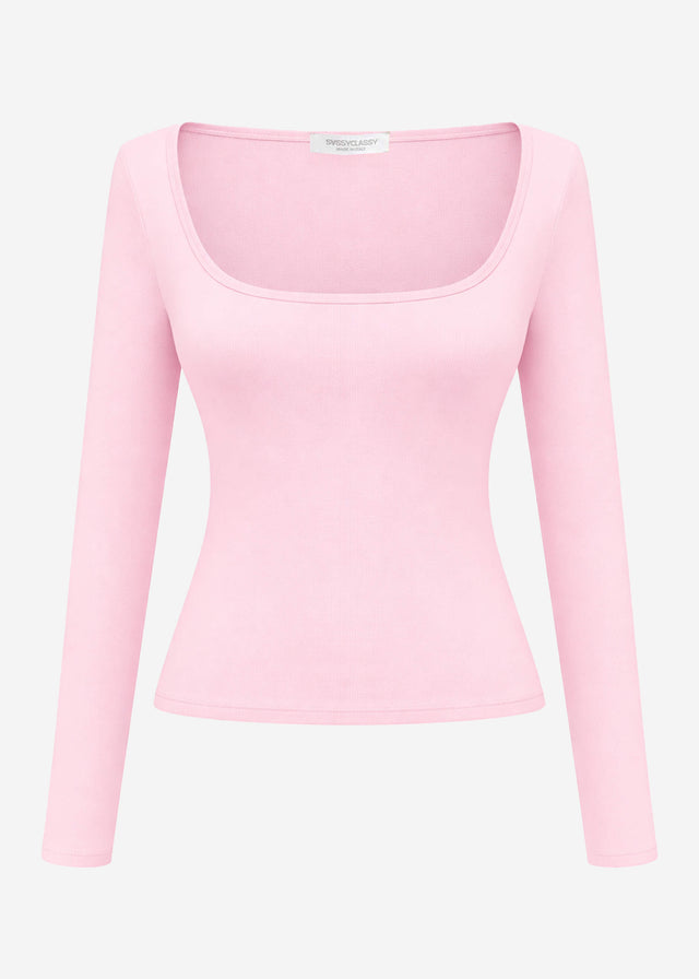 Langarmshirt mit Ausschnitt - rosa