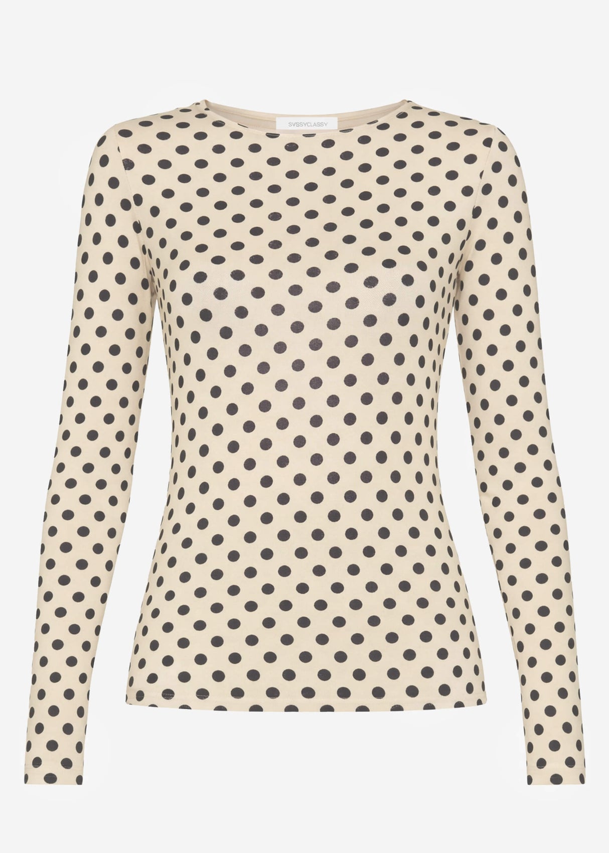 Leicht transparentes Langarmshirt mit Kaschmiranteil und Punkten - beige-schwarz