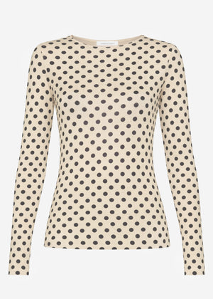 Leicht transparentes Langarmshirt mit Kaschmiranteil und Punkten - beige-schwarz