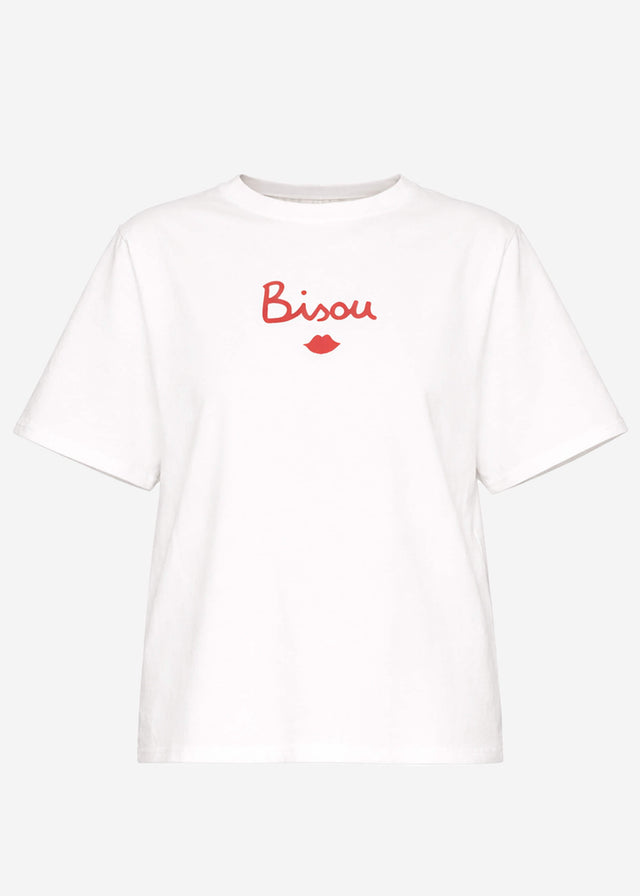 Oversize T-Shirt mit "BISOU" Print - offwhite
