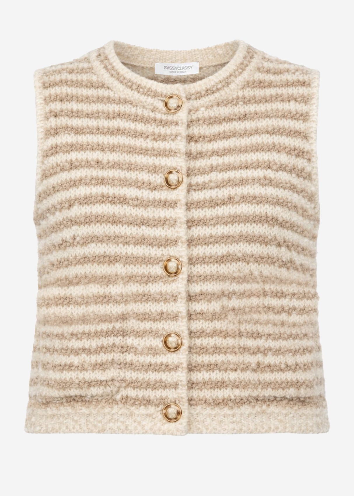 Gestreifte Bouclé-Weste mit Taschen - beige-offwhite