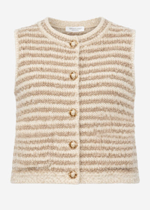 Gestreifte Bouclé-Weste mit Taschen - beige-offwhite
