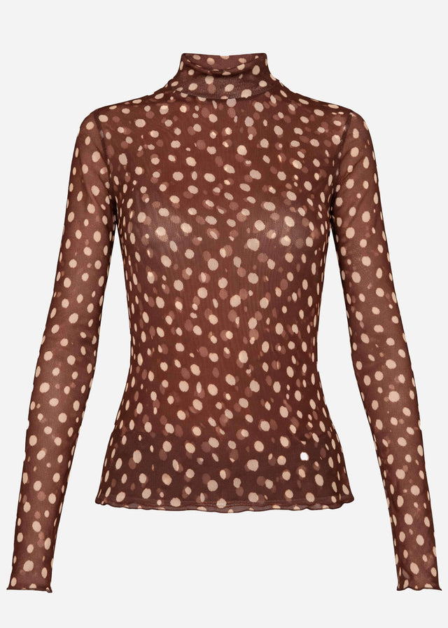 Mesh long-sleeved shirt with polka dots - brown
