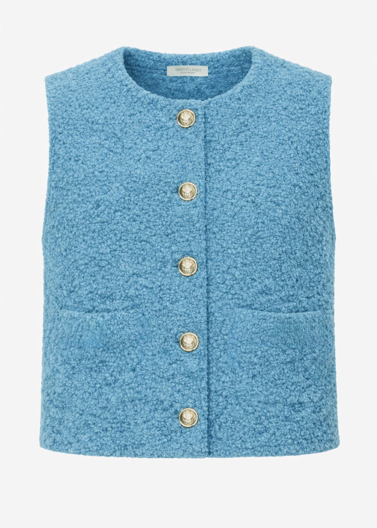Bouclé vest with pockets - blue