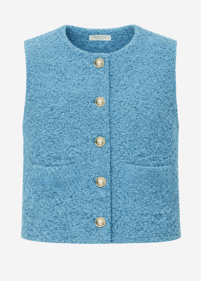 Bouclé-Weste mit Taschen - blau