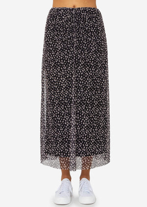 Flared mesh skirt with print - black