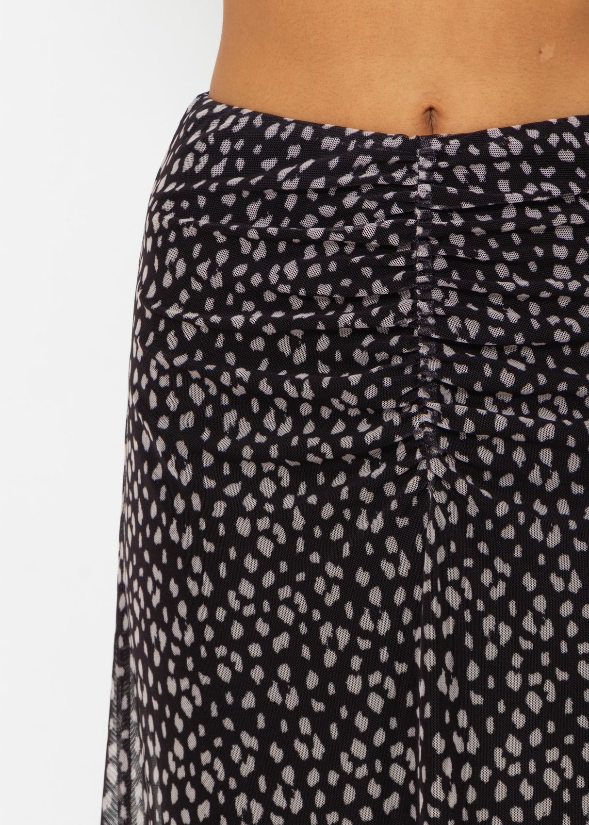 Flared mesh skirt with print - black