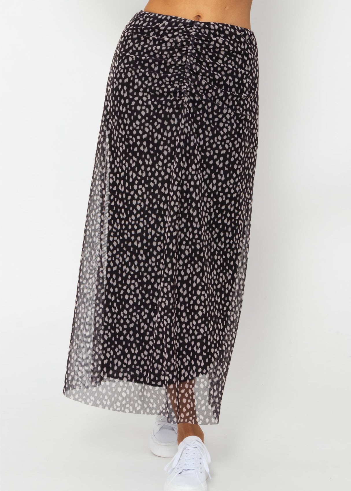 Flared mesh skirt with print - black