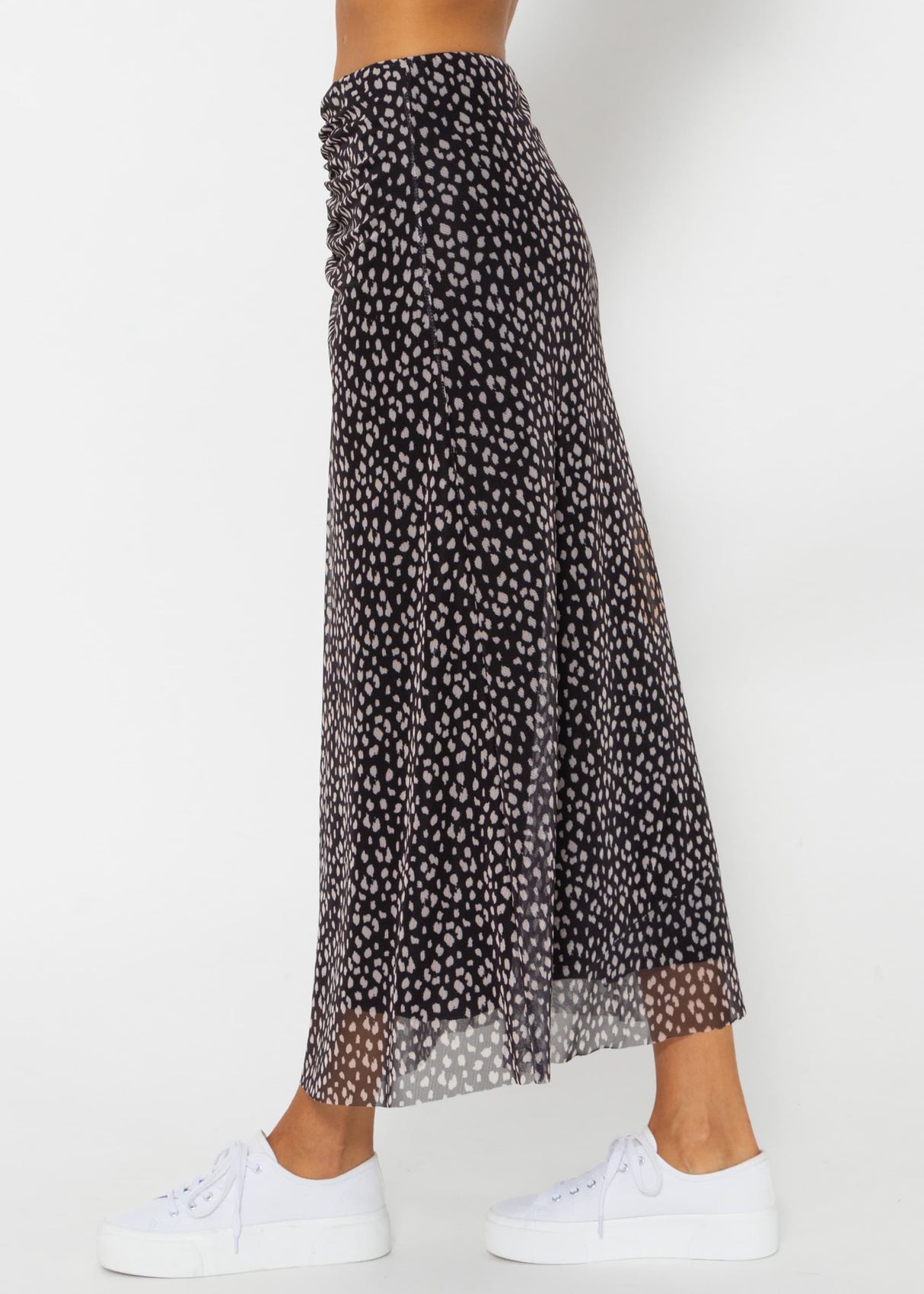 Flared mesh skirt with print - black