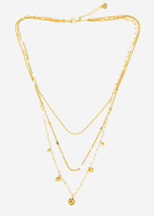 Triple necklace with plates - gold