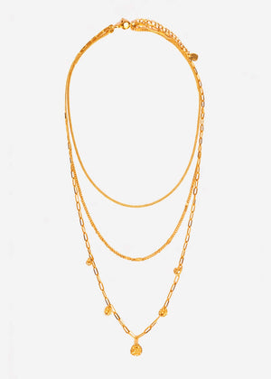 Triple necklace with plates - gold