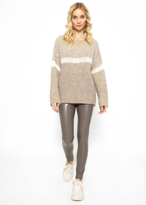 Flauschiger Pullover mit Streifendesign - beige-offwhite