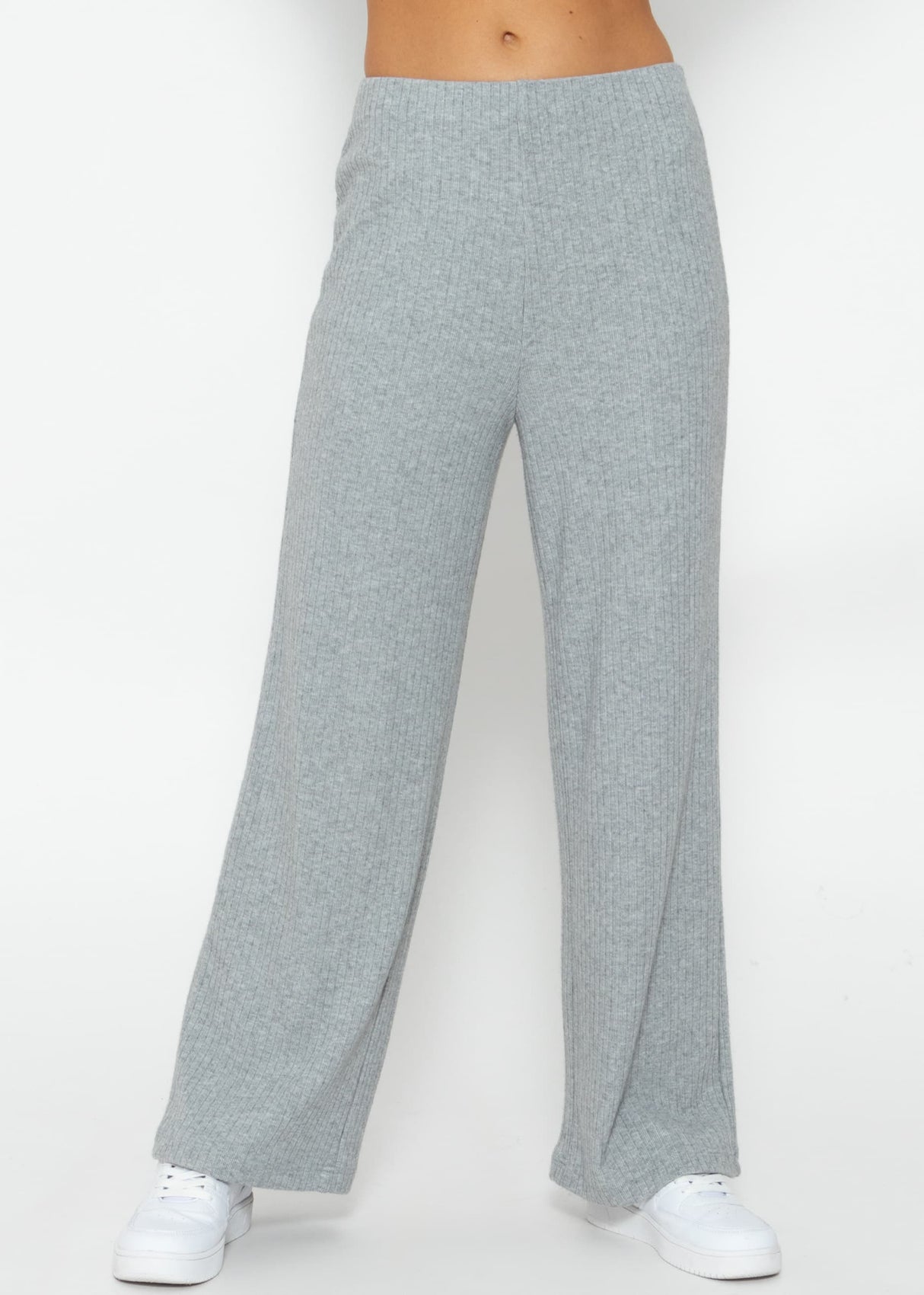 Gerippte Hose mit weitem Bein - grau