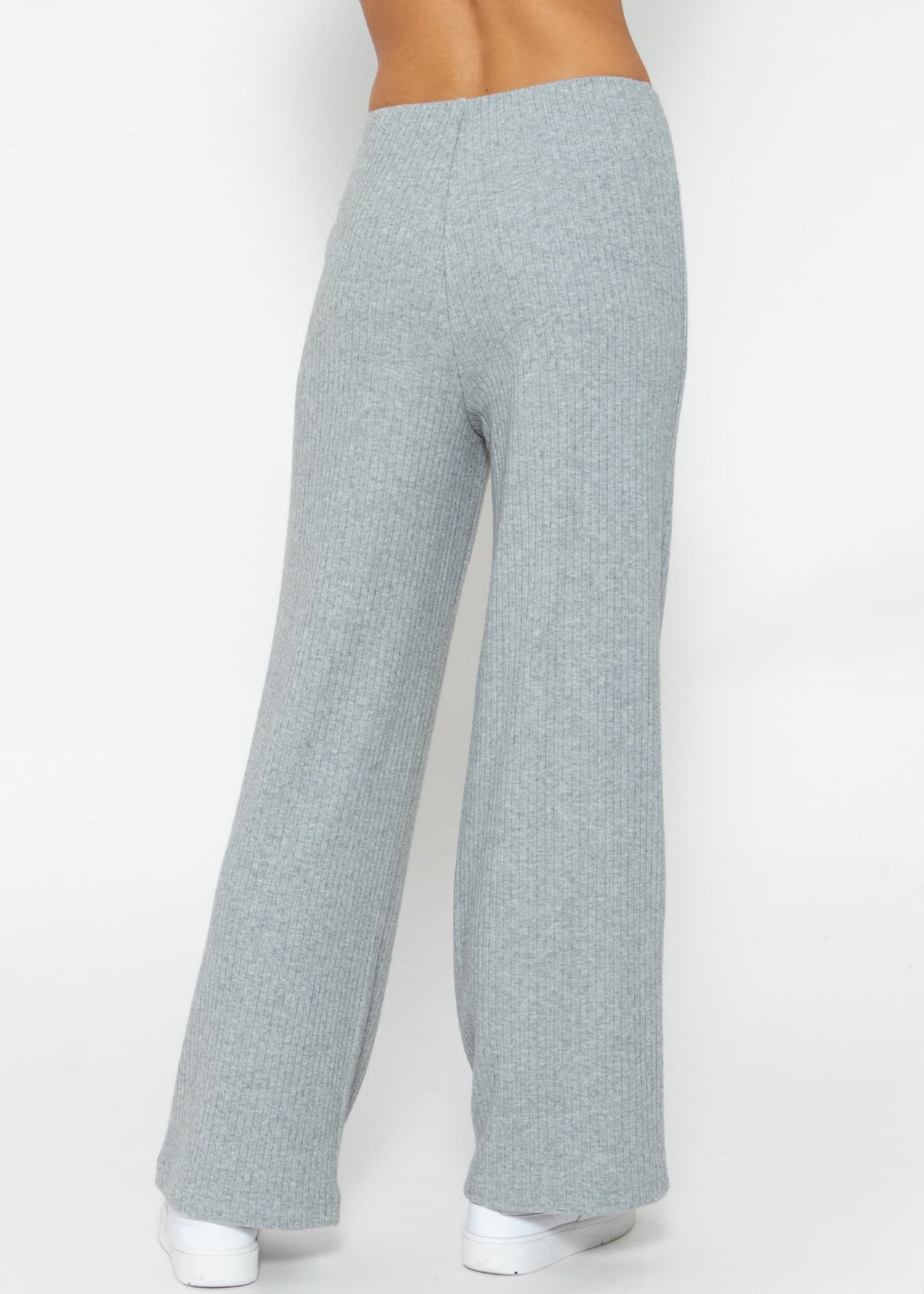 Gerippte Hose mit weitem Bein - grau