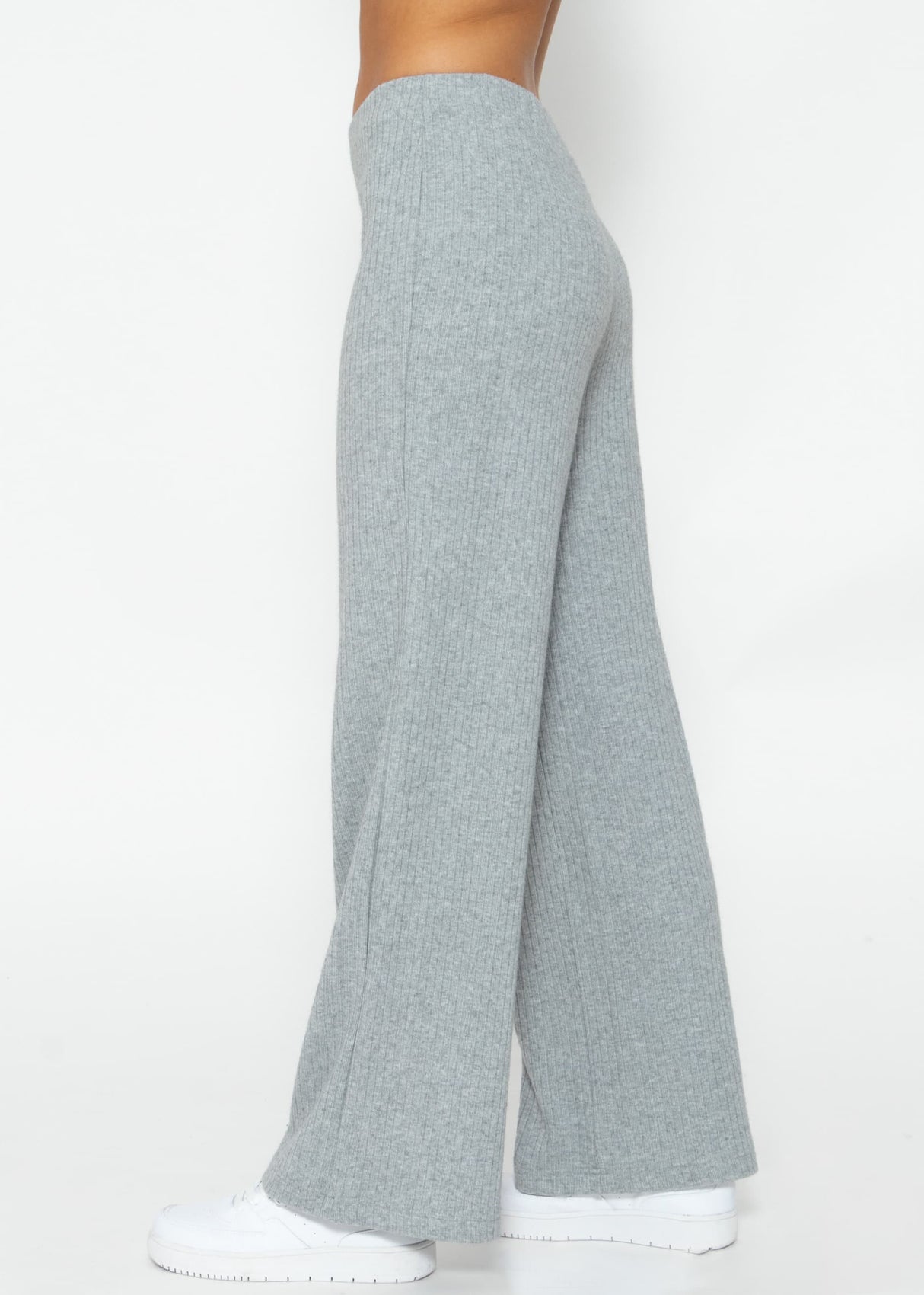 Gerippte Hose mit weitem Bein - grau
