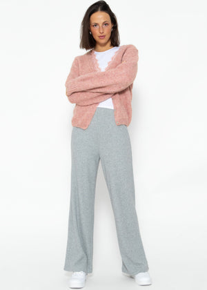 Gerippte Hose mit weitem Bein - grau