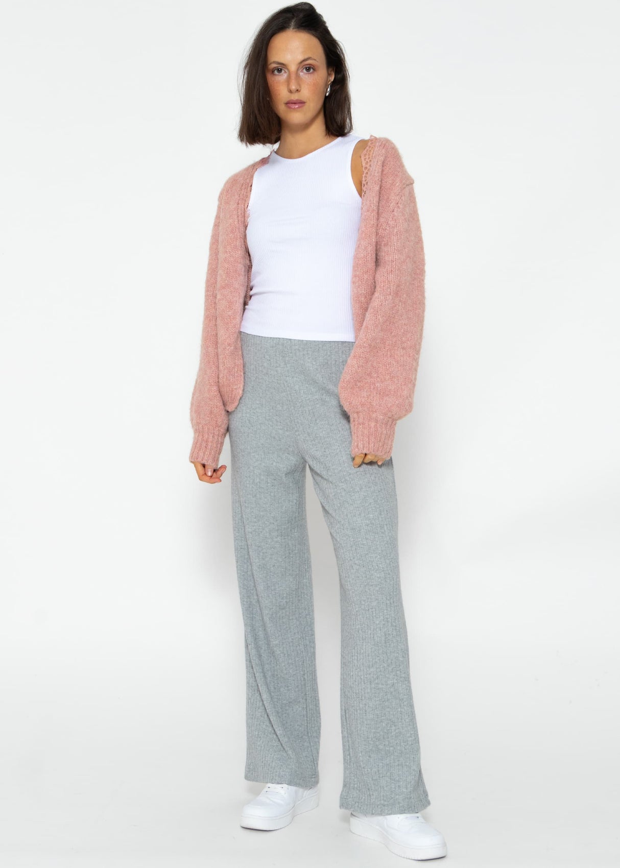 Gerippte Hose mit weitem Bein - grau