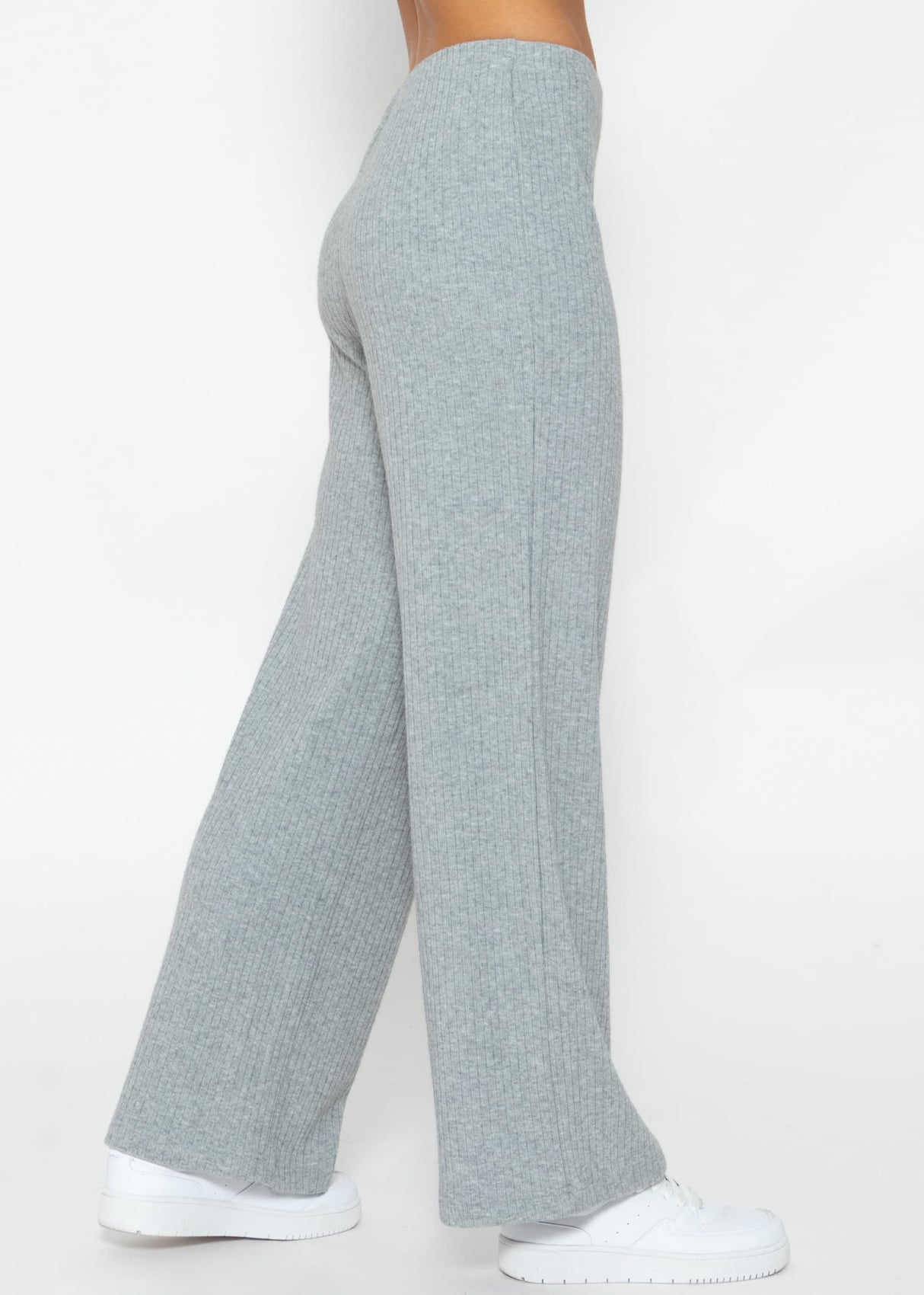 Gerippte Hose mit weitem Bein - grau