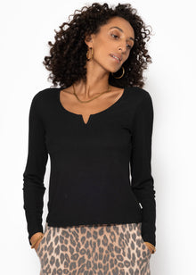 Geripptes Langarmshirt - schwarz