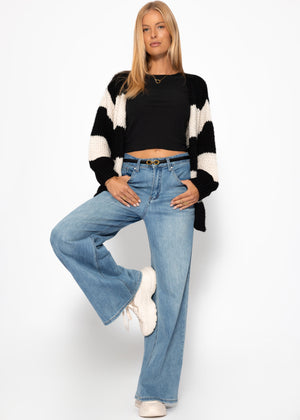 Striped oversize cardigan - black-off-white