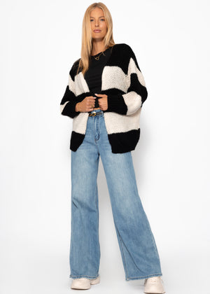 Striped oversize cardigan - black-off-white