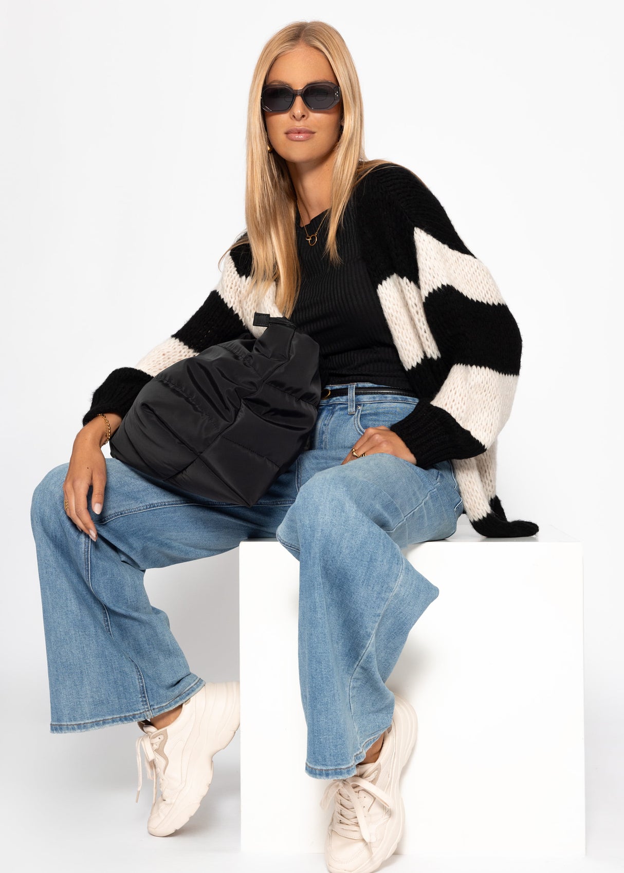 Striped oversize cardigan - black-off-white