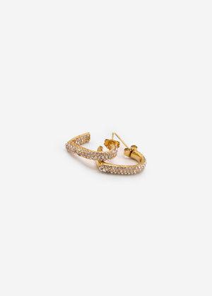 Heart earrings with sparkling stones - gold