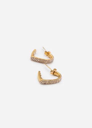Heart earrings with sparkling stones - gold