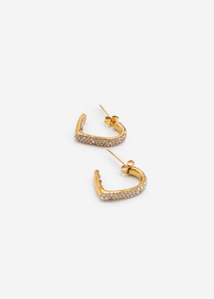 Heart earrings with sparkling stones - gold