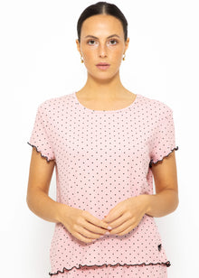 Short-sleeved nightshirt with dots - pink