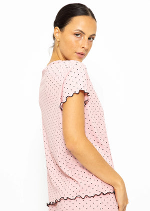 Short-sleeved nightshirt with dots - pink
